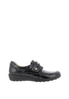 Caprice Wide Fit Croc Leather Velcro Shoes, Black