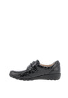 Caprice Wide Fit Croc Leather Velcro Shoes, Black