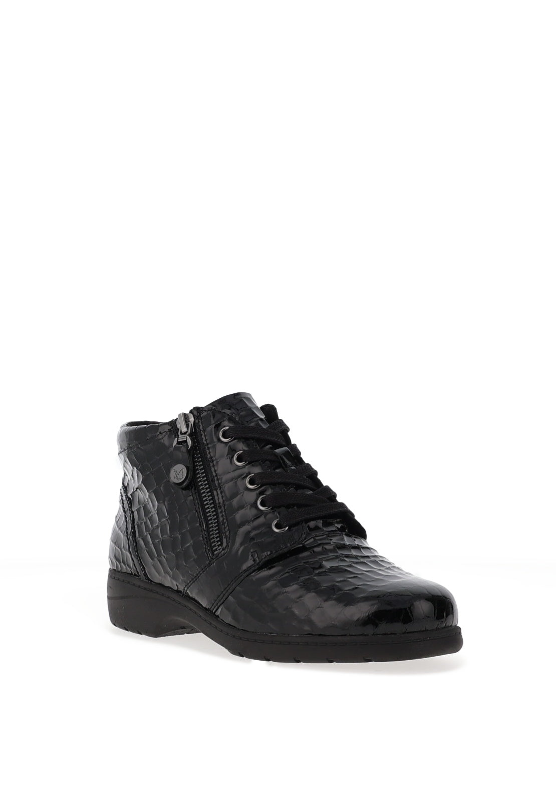 Caprice Crocodile Embossed Patent Ankle Boots, Black