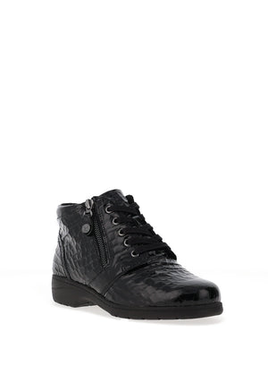 Caprice Crocodile Embossed Patent Ankle Boots, Black