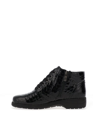 Caprice Crocodile Embossed Patent Ankle Boots, Black