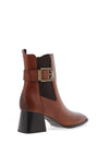 Caprice Leather Buckle Heeled Boots, Cognac
