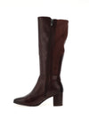 Caprice Wide Fit Leather Knee High Heeled Boots, Dark Brown