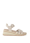 Caprice Wide Fit Leather Multi Strap Wedge Sandals, Nude