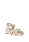 Caprice Wide Fit Leather Multi Strap Wedge Sandals, Nude