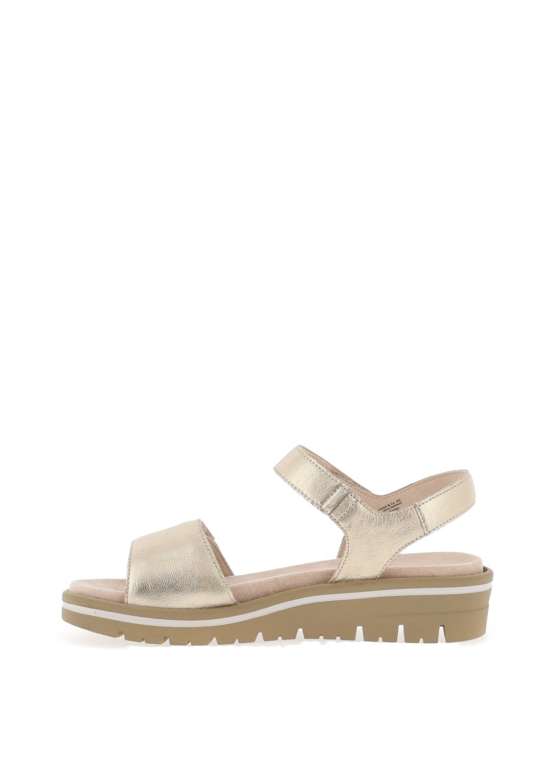 Caprice Wide Fit Leather Velcro Strap Sandals, Gold