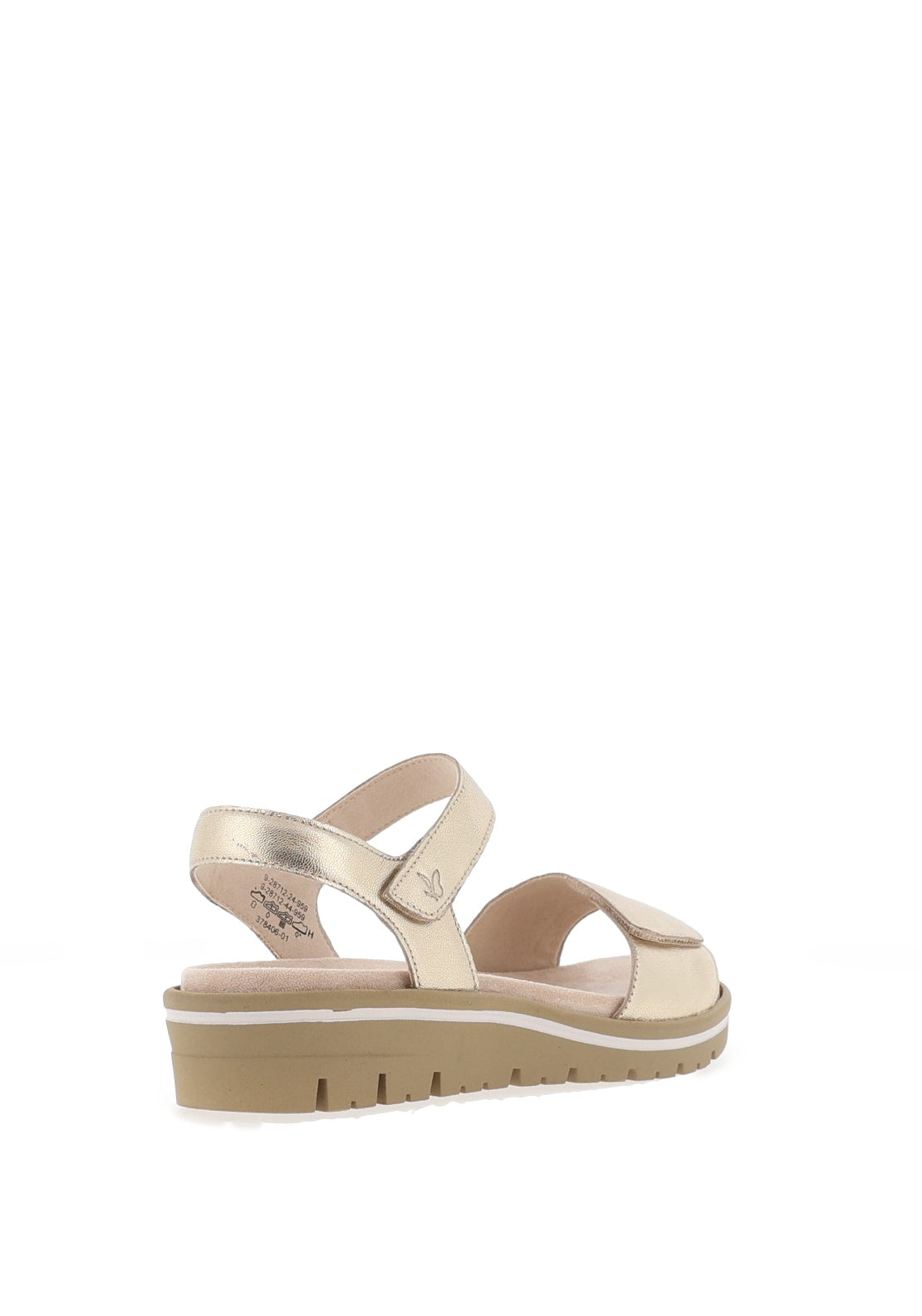 Caprice Wide Fit Leather Velcro Strap Sandals, Gold