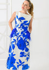 Caroline Kilkenny Dee Floral Feather Trim Dress, Blue