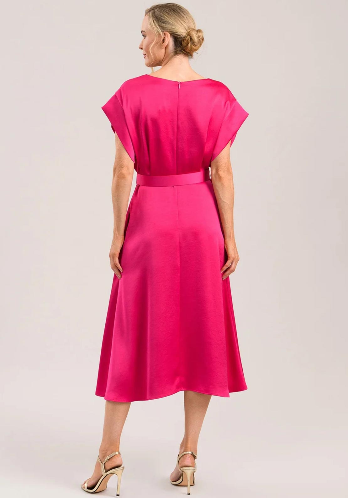 strapless open back dress Pink Split Neck Three Quarter Sleeve Tiered Midi Dress – SSYS