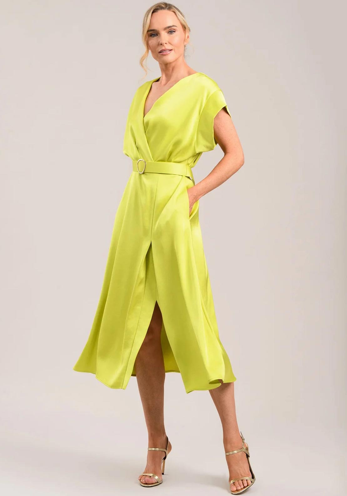 Caroline Kilkenny Calm Wrap Belt Midi Dress, Green