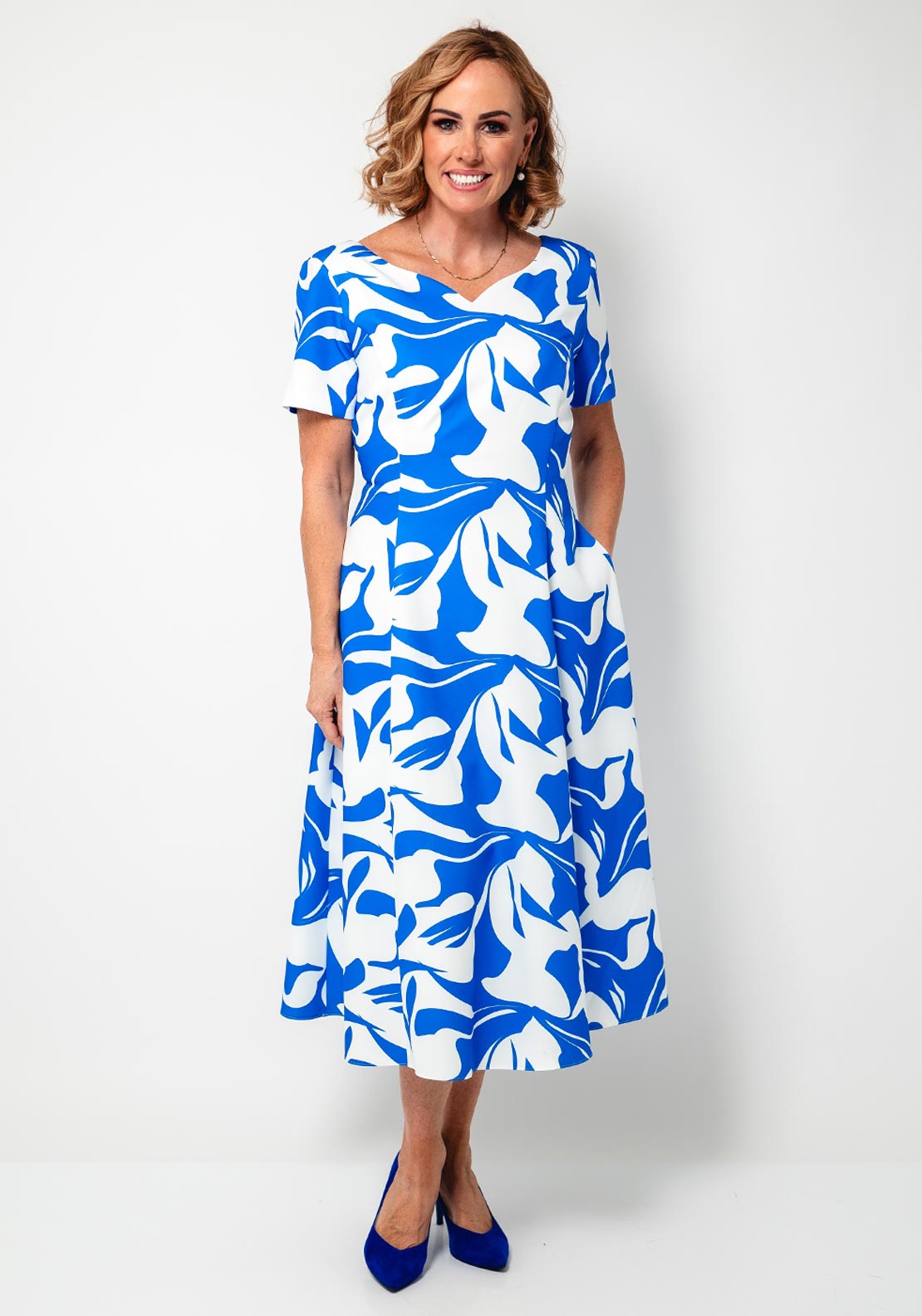 Coco Dolls Tara Floral Flared Dress, Blue