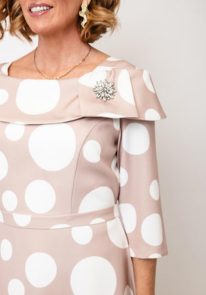 Cassandra Bell Polka Dot Fit and Flare Dress, Beige