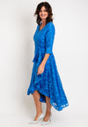 Casandra Cal Jacquard Ruffled High Low Midi Dress, Royal Blue