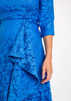 Casandra Cal Jacquard Ruffled High Low Midi Dress, Royal Blue