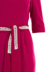 Cassandra Cao Square Neck Belted Dress, Magenta