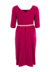 Cassandra Cao Square Neck Belted Dress, Magenta