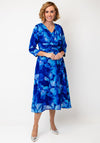Cassandra Cowl Neck with 3D Floral Detail Midi Dress, Blue