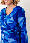 Cassandra Cowl Neck with 3D Floral Detail Midi Dress, Blue