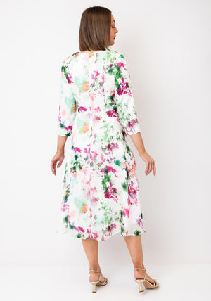 Cassandra Carly Floral V-Neck Floral Midi Dress, White Multi