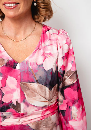 Cassandra Carly Floral V Neck Aline Dress, Pink