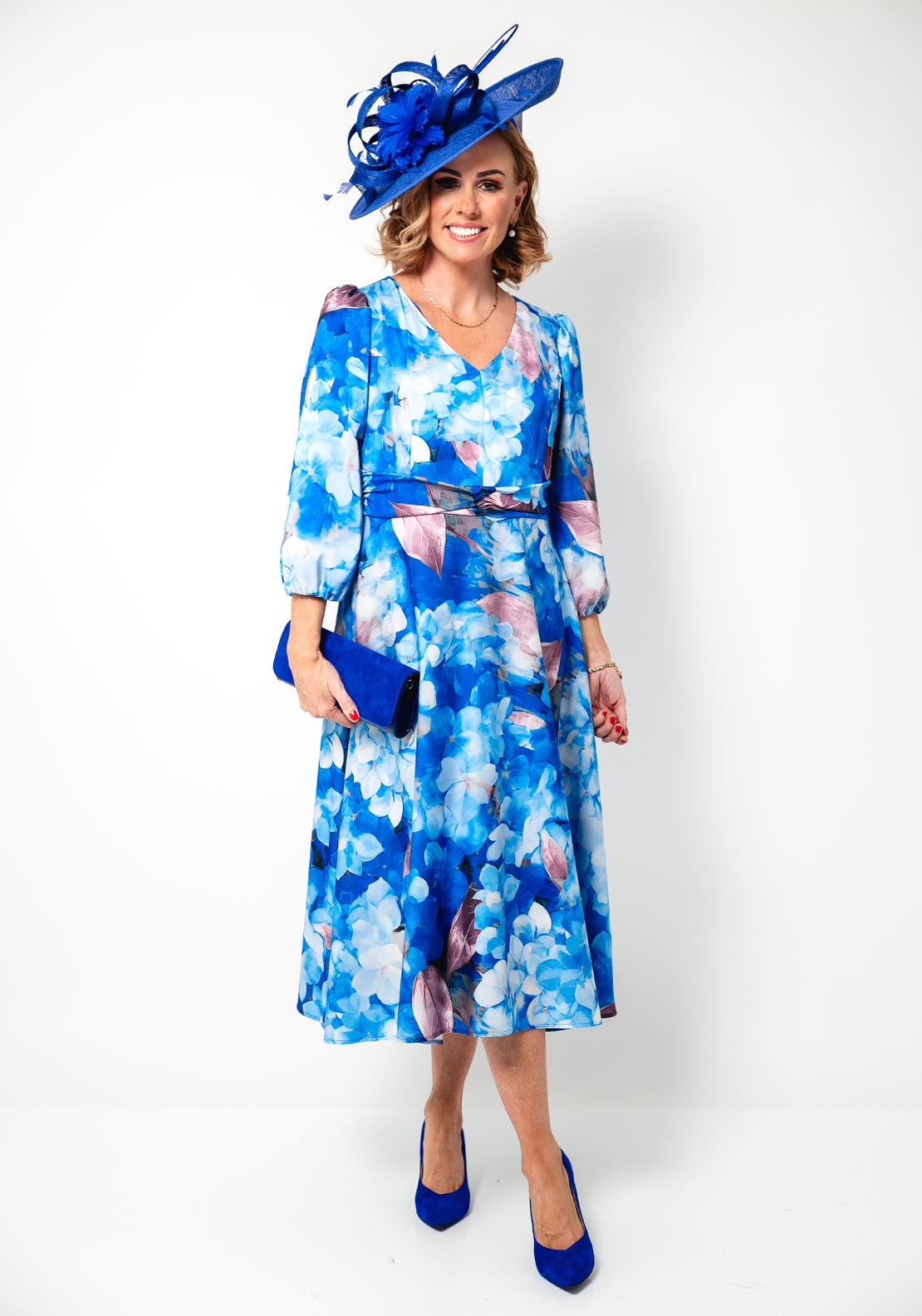 Cassandra Carly Floral V Neck Aline Dress, Blue