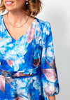 Cassandra Carly Floral V Neck Aline Dress, Blue