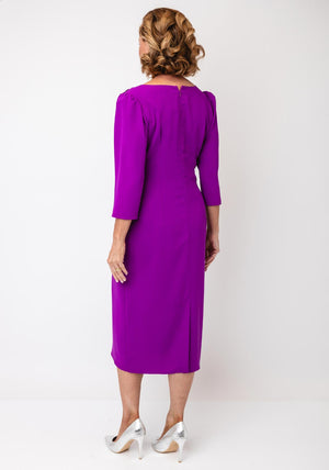 Cassandra 3D Floral Detail Midi Occasional Dress, Purple