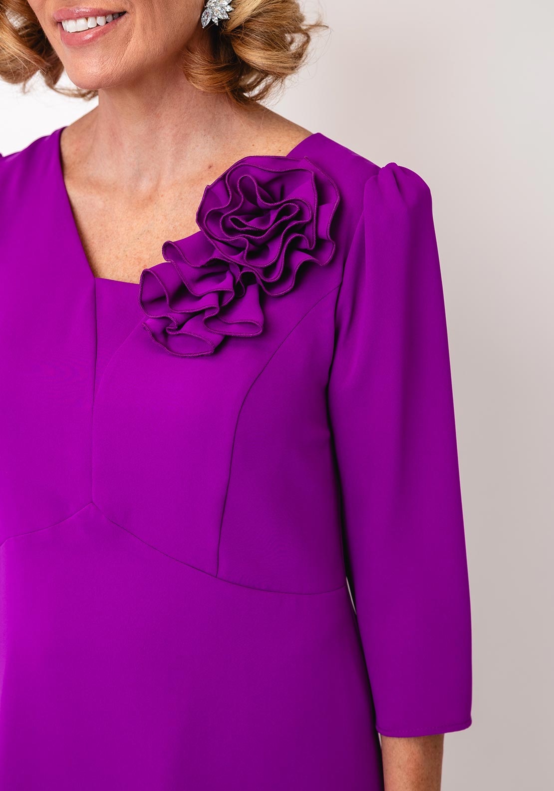 Cassandra 3D Floral Detail Midi Occasional Dress, Purple