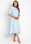 Casandra Metallic Jacquard Print Dipped Hem Dress, Soft Blue