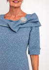 Cassandra Embellished Broch Bateau Neckline Midi Dress, Ocean Blue