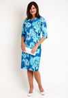 Cassandra Bold Print Brooch Detail Midi Pencil Dress, Aqua
