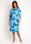 Cassandra Bold Print Brooch Detail Midi Pencil Dress, Aqua