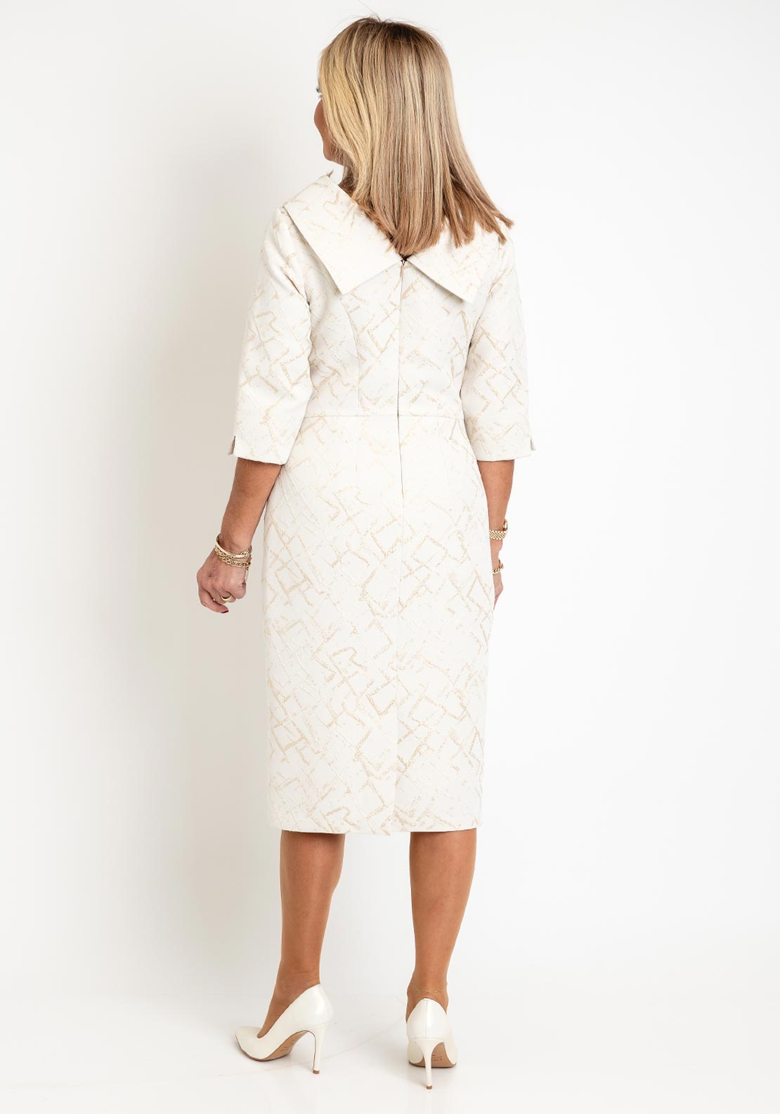 Cassandra Metallic Jacquard Midi Dress, Gold