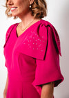Cassandra Melody Embellished Bow Detail Dress, Fuchsia Pink