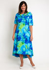 Cassandra Martha Bardot Neckline with Bow Detail Midi Dress, Royal Print