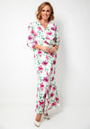 Cassandra Oral Floral Print Wrap Midi Dress, Ivory and Pink