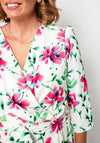 Cassandra Oral Floral Print Wrap Midi Dress, Ivory and Pink