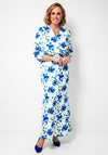 Cassandra Orla Floral Print Wrap Midi Dress, Ivory and Blue