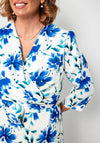 Cassandra Orla Floral Print Wrap Midi Dress, Ivory and Blue