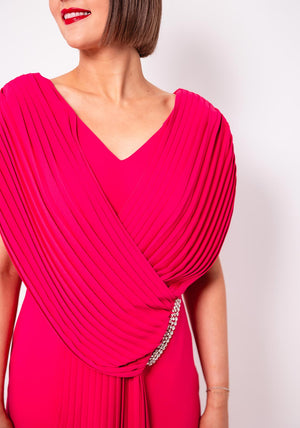 Cassandra Pelo Pleated Panel Pencil Dress, Pink