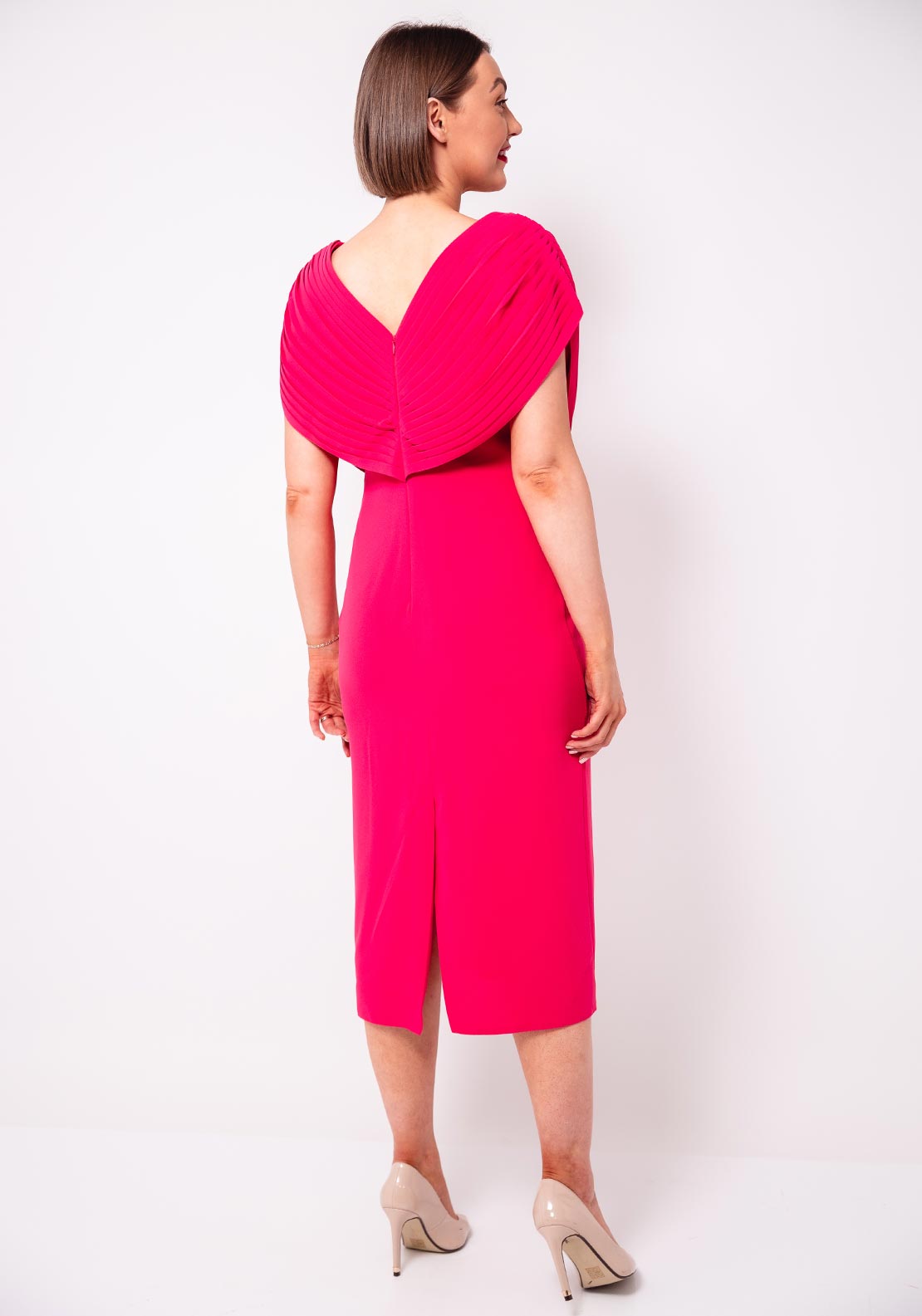 Cassandra Pelo Pleated Panel Pencil Dress, Pink