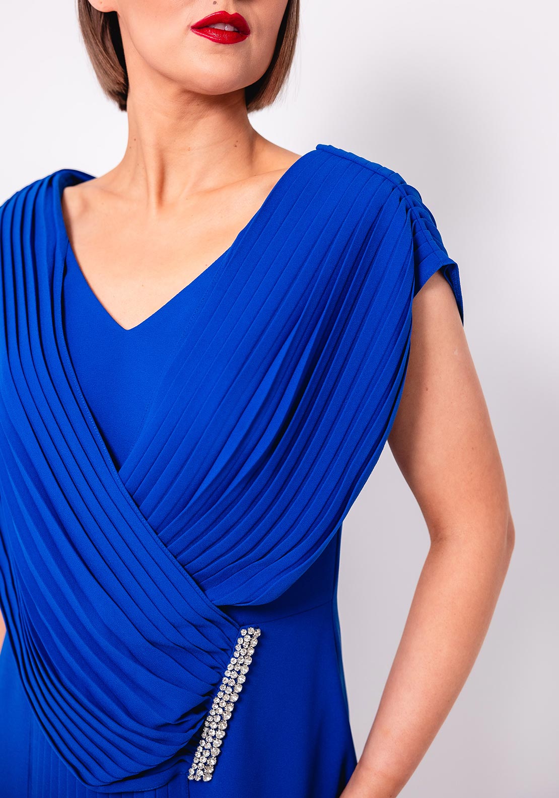Cassandra Pelo Pleated Panel Pencil Dress, Blue