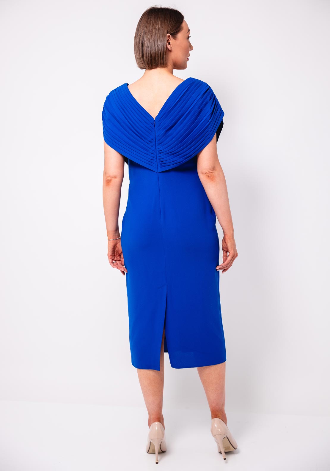 Cassandra Pelo Pleated Panel Pencil Dress, Blue