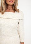 Cassandra Floral Embossed Dipped Hem Midi Dress, Cream
