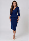 Casting Peplum V Neck Pencil Midi Dress, Blue