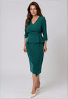Casting Peplum V Neck Pencil Midi Dress, Green
