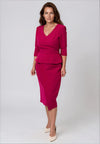 Casting Peplum V Neck Pencil Midi Dress, Pink