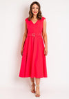 Castings Belted Waist with Gold Brooch Midi A-line Dress, Fresa