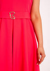 Castings Belted Waist with Gold Brooch Midi A-line Dress, Fresa