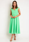 Castings Belted Waist with Gold Brooch Midi A-line Dress, Menta Green